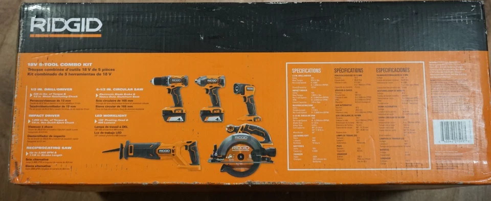 (RI4) Ridgid R96255 18V Cordless 5-Tool Combo Kit - Image 4 of 4