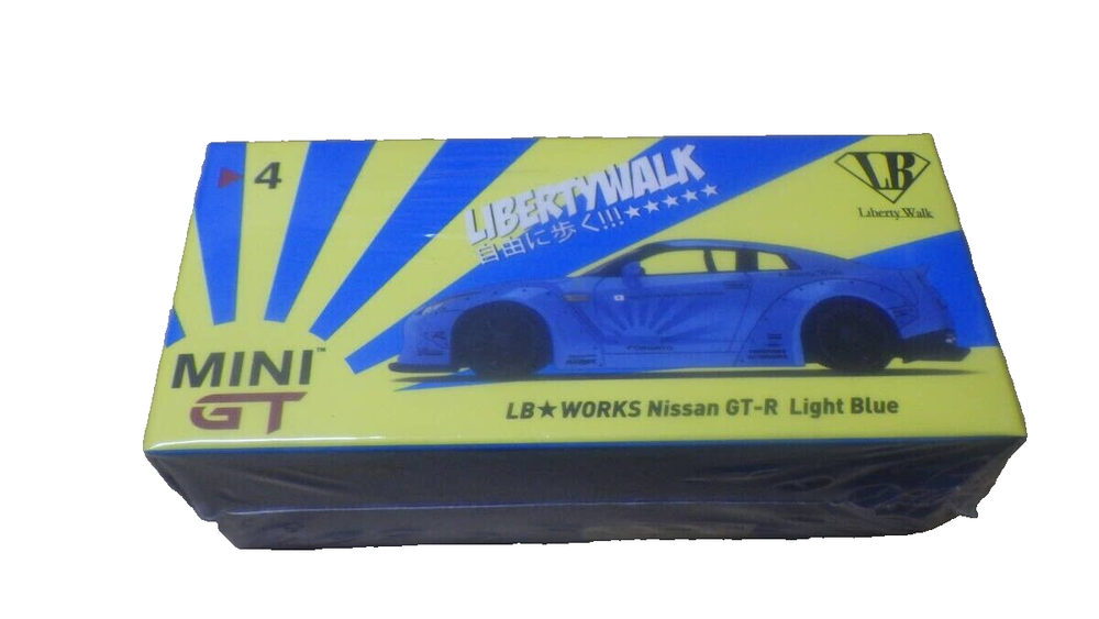MINI GT No.4  LB WORKS Nissan GT-R (R35) Light Blue Type 1, Rear Wing ver 2 new