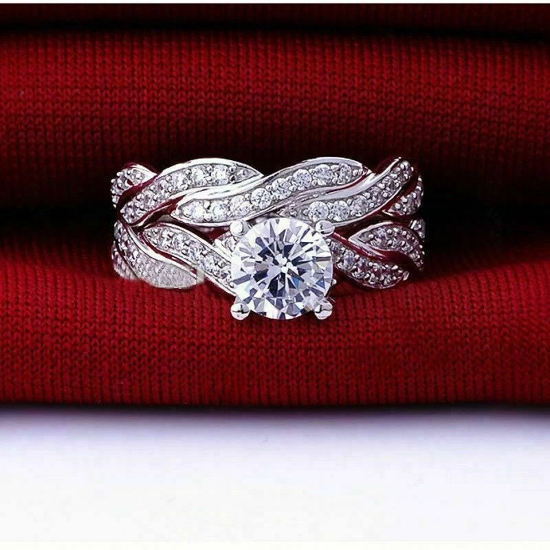 3 Ct Solitaire Halo Ring Set Round Cut Simulated Diamond 14K White Gold Finish