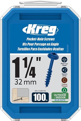 Kreg SML-C125B-100 Blue-Kote WR Pocket Screws - 1-1/4-Inch, 100 pack
