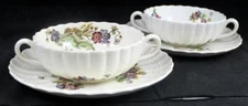 Spode Wicker Lane Lot of 2 Cream Soup Bowl and Saucer Sets 2/7519