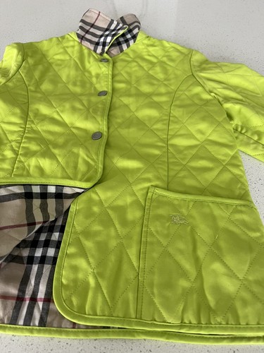 Burberry Girls Quilted Jacket Lemon Lime Green Nova Check Lining Sz 10Y - Picture 11 of 14