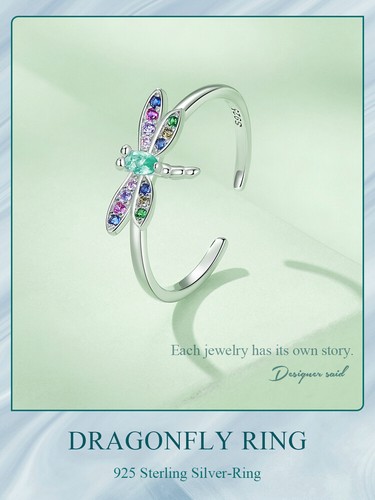 Voroco Plata Esterlina 925 Libélula Circonial Apertura Anillo de Boda Mujeres Regalo Joyería - Imagen 14 de 16