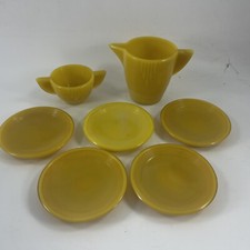 7 Pieces of Vintage Akro Agate Panel Yellow Children's Dishes Toy Dishes