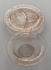 Tiara Glass Mother Goose Bowl Divided Plate Nursery Rhymes Vtg Pink