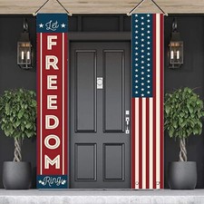 Patriotic Porch Decor: Red, White  Blue Flag  Banner, 4th of July, 71-inch
