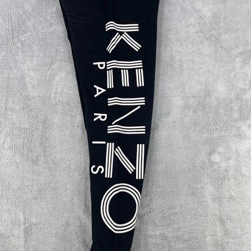 Kenzo Joggers Pants Men's Medium Black Logo Print Cotton Tapered Leg Drawstring - Picture 8 of 13