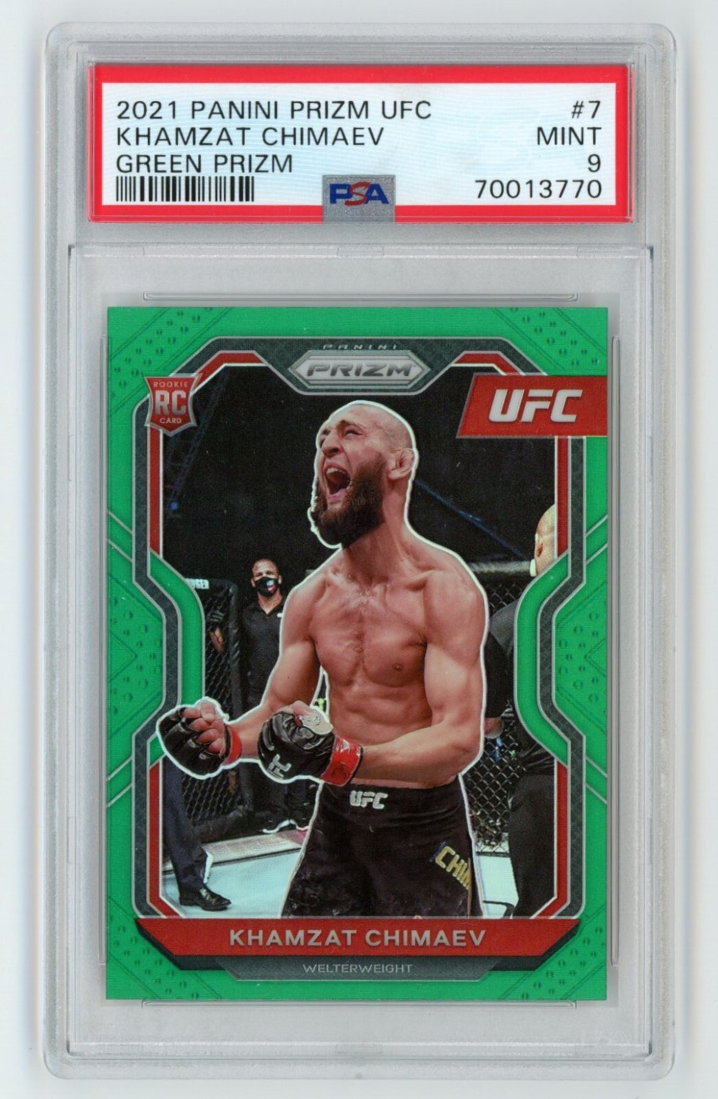 2021 Panini Prizm UFC Green Prizm Khamzat Chimaev #7 PSA 9 MINT Rookie RC
