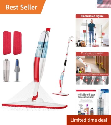 Lightweight Wet Spray Mop with 14 oz Refillable Bottle & 2 Microfiber Pads - ...