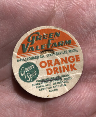 RARE Green Vale Farm Dairy Milk Bottle Cap Coopersville Michigan Dairy Bottle MI