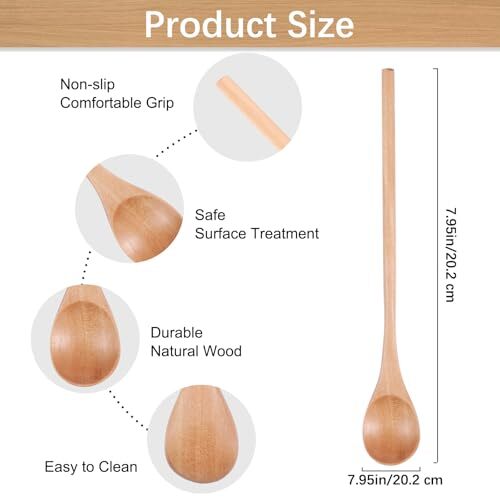 2Pcs Natural Wood Long Handle Spoons, Wooden Tasting Spoons, Birch Spoon - Picture 6 of 7