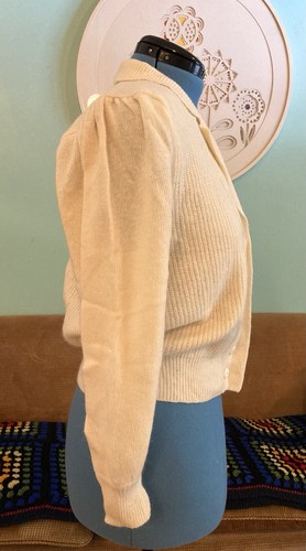 Vtg Lauren Alexandra lambswool angora blend balloon sleeve knit cardigan sz M - Picture 4 of 8