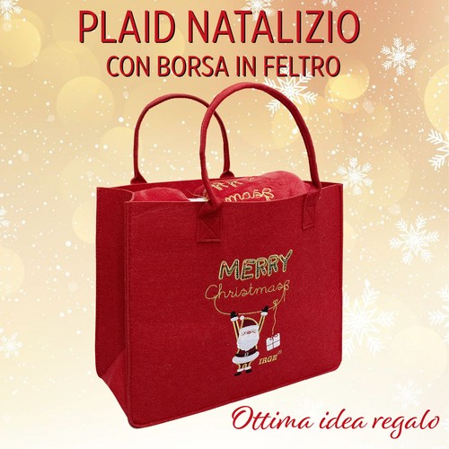 Coperta Plaid natalizio con ricciolino + Borsa Idea Regalo di Natale 6970 - Picture 3 of 5