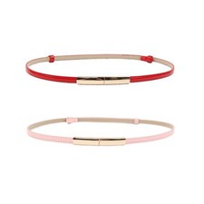 Thin Belts for Women 2 Pack Gold Buckle Skinny Adjustable 37 Inch Waist