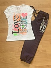 Justice Girls Dark Blue Color LOVE Pants and T-shirt Set Size 7 New