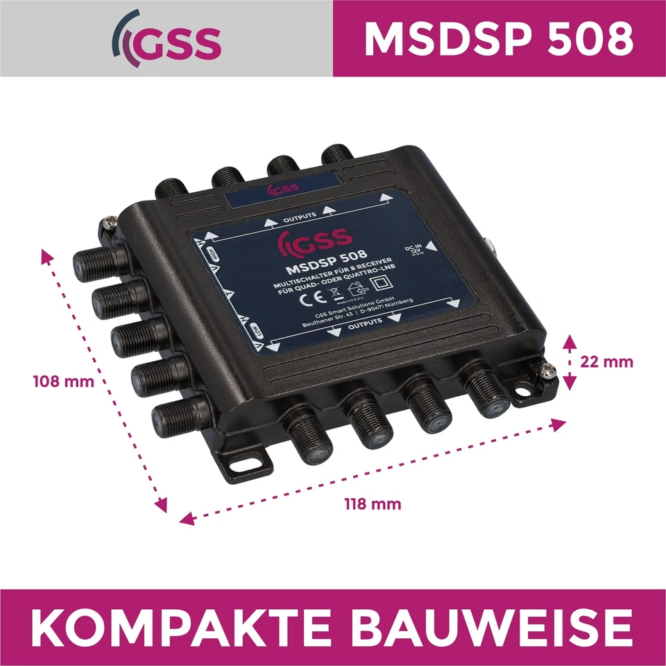 GSS Multischalter 5/8 mit Netzteil 8 Teilnehmer 1 Satellit SAT Verteiler  - Bild 3 von 4