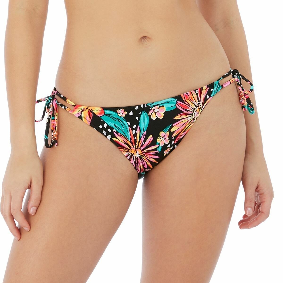 Freya Wild Daisy Bikini Brief Size M 12 14 Tie Sides Black Floral 7033 New
