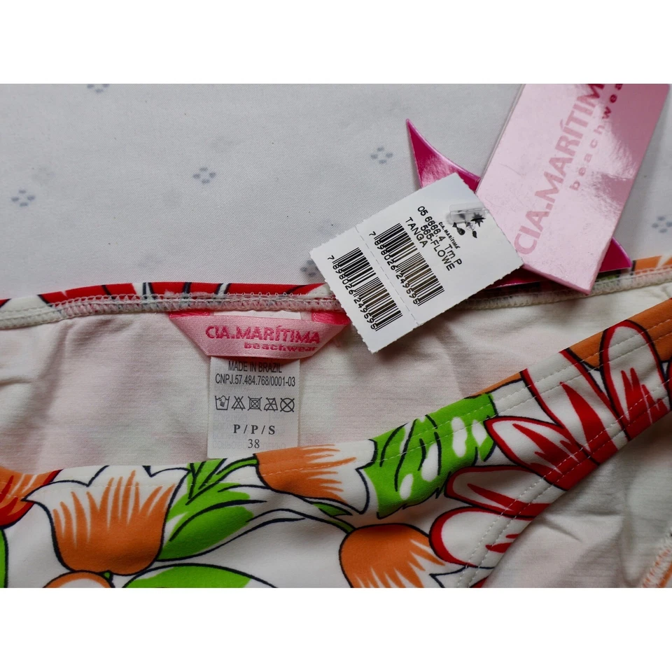CIA Maritima Floral Bikini Traje de Baño Conjunto Halter Top Tanga Brasil Blanco Naranja S Foto 2 de 4
