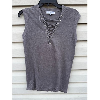 IRO linen Lace Up Tissa Tank Top Women Gray size XS Sleeveless V-Neck