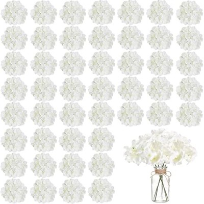  100PCS Artificial Hydrangea Flowers, Fake Flowers Silk Hydrangea Full Ivory