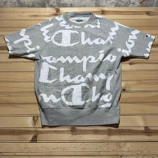 Vintage Champion Workout Gym AOP Shirt Sleeve Sweatshirt Crewneck Size Large