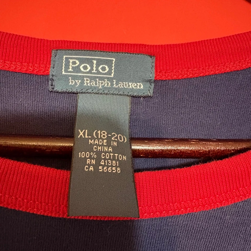 Camiseta Polo Ralph Lauren Lacrosse 1967 Gráfica Borde Rojo Azul XL (18-20) Niños Foto 3 de 4
