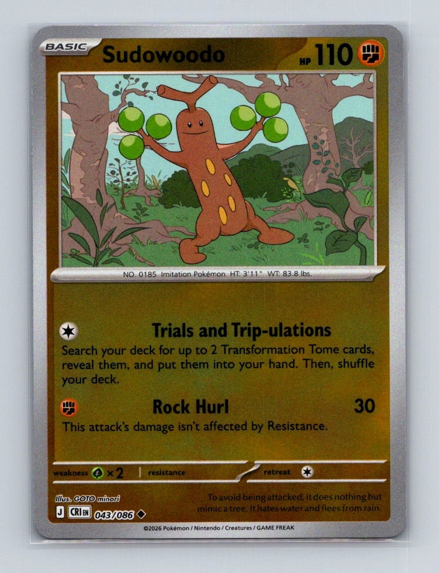 Sudowoodo 043 2026 Pokemon Mega Evolution Chaos Rising Reverse Holo Card NM+ (a)