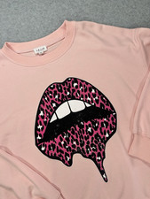 Le Lis Collection Pink Crew Neck Pullover Sweatshirt Women's S Leopard Lips