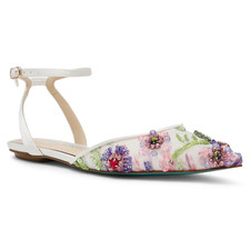 Betsey Johnson Garbo Jeweled Flats Women's US 6 Ivory Multi Ankle Strap GAL2057