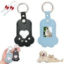 2 Pack Dog Hair Keychain with Photo Window, Pet Paw Shaped Leather BLUE BLACK