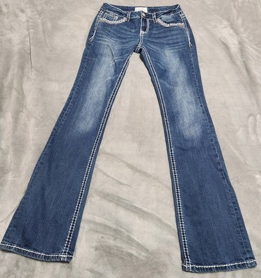  Grace in LA Women's Bootcut Jeans Embroidered Thick Stitch Denim Size28 Stretch
