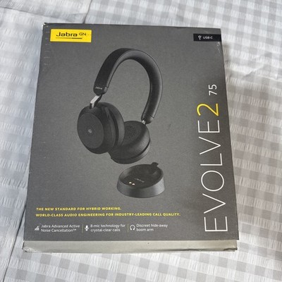 Jabra Evolve2 75 Wireless Headset, LINK380c MS Stereo, Black, With Stand, New