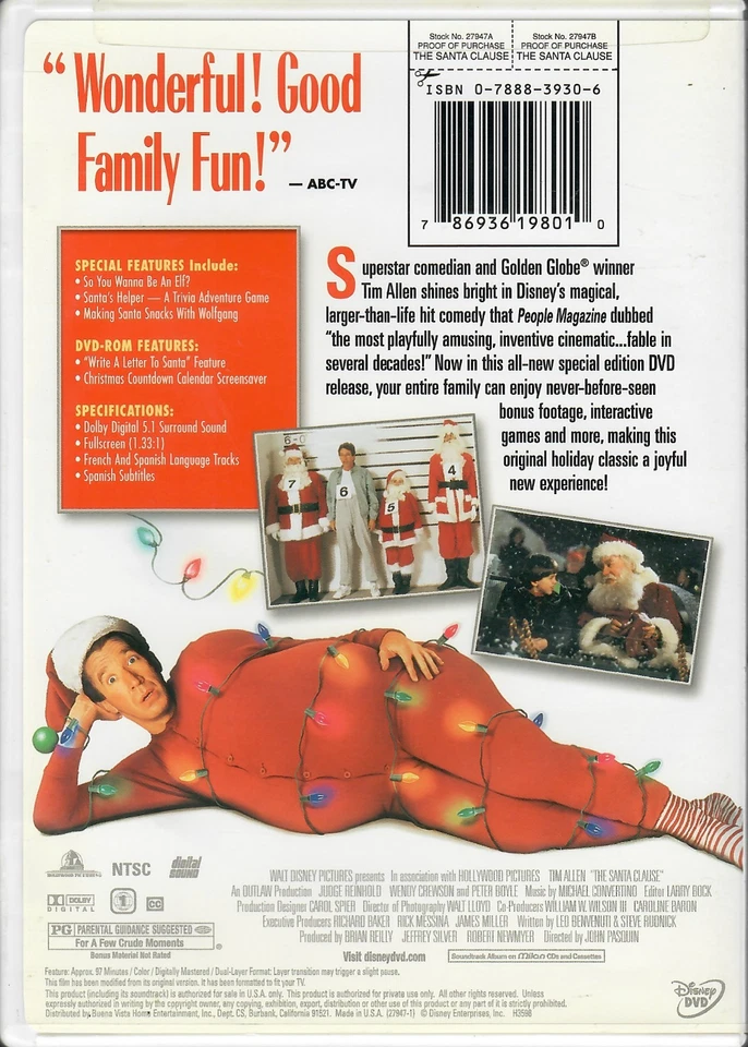 THE SANT CLAUSE SPECIAL EDITION DVD by Disney. 2002 Full Screen Edition. VG. FS! - Image 2 of 2