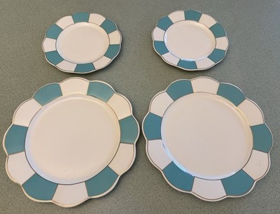4 Cynthia Rowley C6Y3 Turquoise Plates - 2 Dinner & 2 Salad - As Is, See Pics
