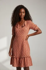 Molly Bracken Fit & Flare Dress Red White  Abstract Scoop Neck Ruffle Hem XS