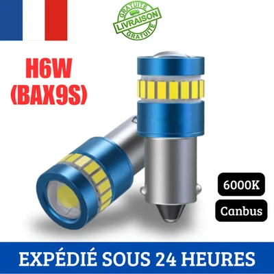 Ampoules LED H6W BAX9S Canbus Blanc 6000K Anti Erreur Feux Position Veilleuse x2 - Photo 1/4