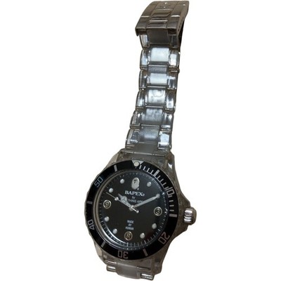 BAPEX A Bathing Ape Clear Plastic Quartz Watch Black Dial Mens Vtg Auth Japan