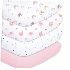 Crib Sheets for Baby Girls 4 Pack, 28"x 52" Extra Soft 1 Rainbow World