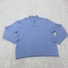 Davis & Squire Sweater Mens XL Blue Merino Wool 1/4 Zip Mock Neck Knit Pullover