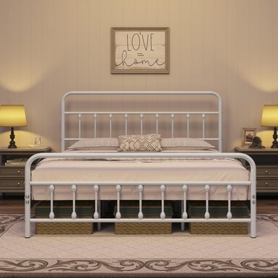 King Size Victorian Style Metal Bed Frame with Headboard/Mattress Foundation