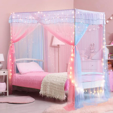 Twin Size Bed Canopy with Lights, Bed Canopy for Girls Princess with Luminous St