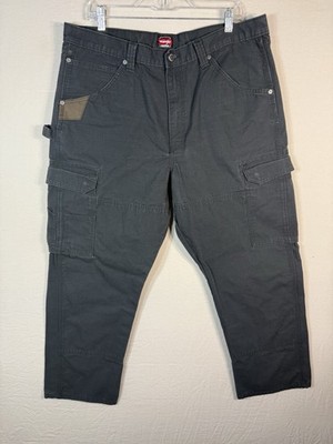 Wrangler Pants Mens 38x30 Black Cargo Double Knee Ripstop Workwear Utility