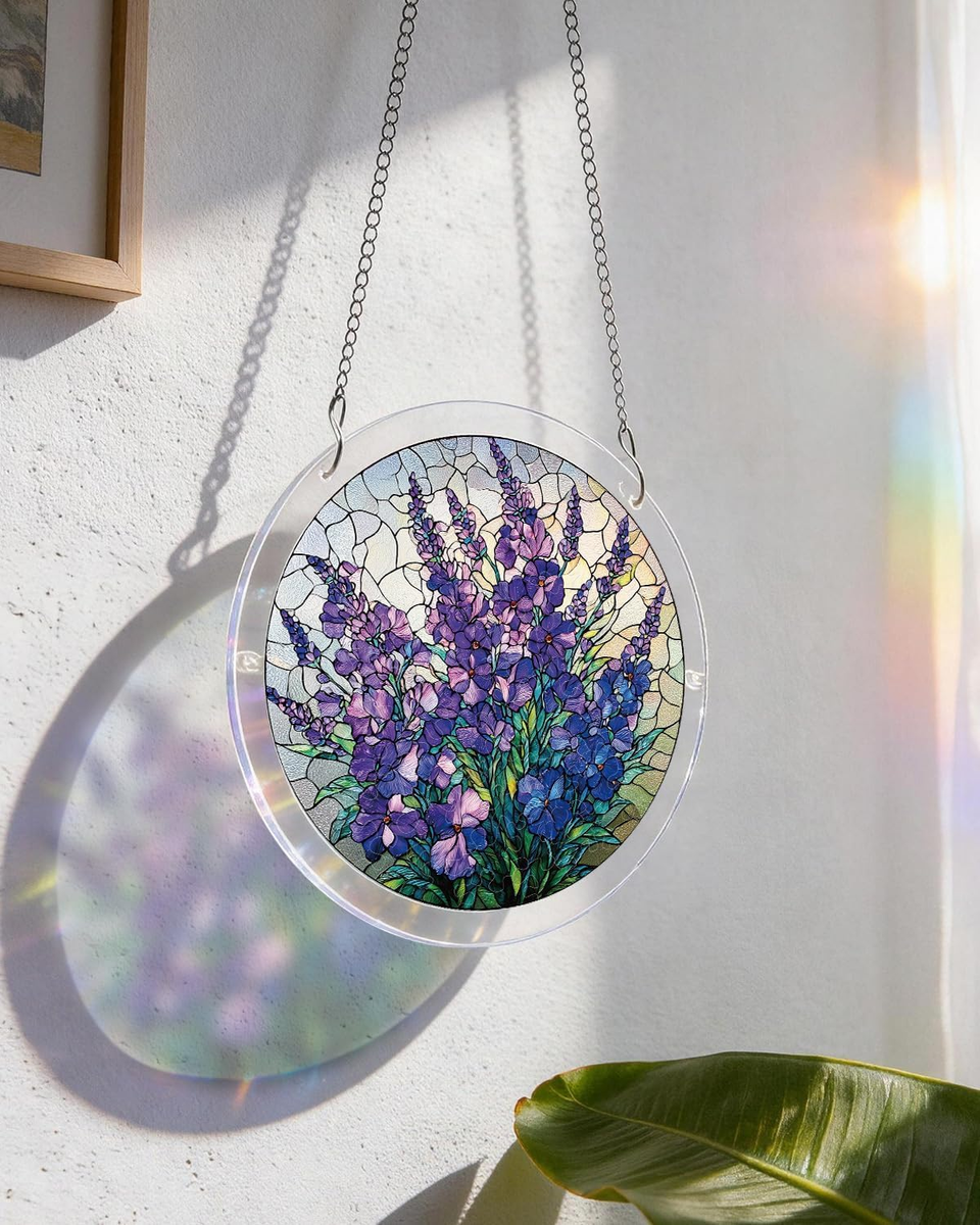 Acrylic Jigsaw Puzzle Suncatcher-Violet Garden Grace, Stained