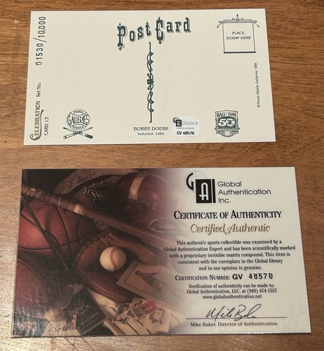 Bobby Doerr PEREZ STEELE CELEBRATION CARD Red Sox HOF 🔥 Signed In Person GAI - Bild 2 von 2