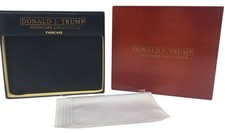 Donald J Trump Signature Collection Black Leather Passcase Wallet Wooden Box