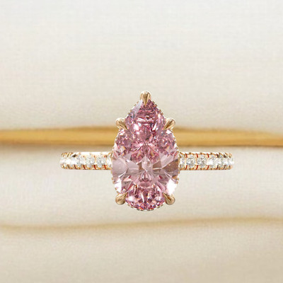 Jubiläums-Diamantring 4,70 kt Birne Fancy intensives Rosa Lab Grown 18 kt...