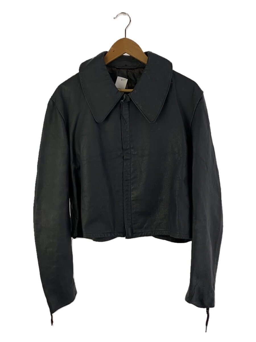 Single Rider Leather Jacket in Navy Plain Style 2296