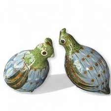 1950s Boho Chic Tonala Quail Hand Painted Pottery Partridges 