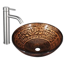 Aquaterior Tempered Glass Vessel Sink Antique Totem with Single Handle Faucet