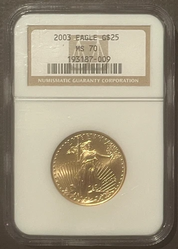 2003 $25 GOLD Eagle Half Ounce 1/2 oz. NGC MS70 Bullion : 09978